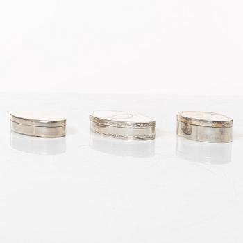 Five Swedish silver boxes, 18th-19th Century.