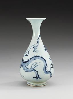 A blue and white dragon 'yuhuchun ping' vase, Yuan dynasty (1279-1368).