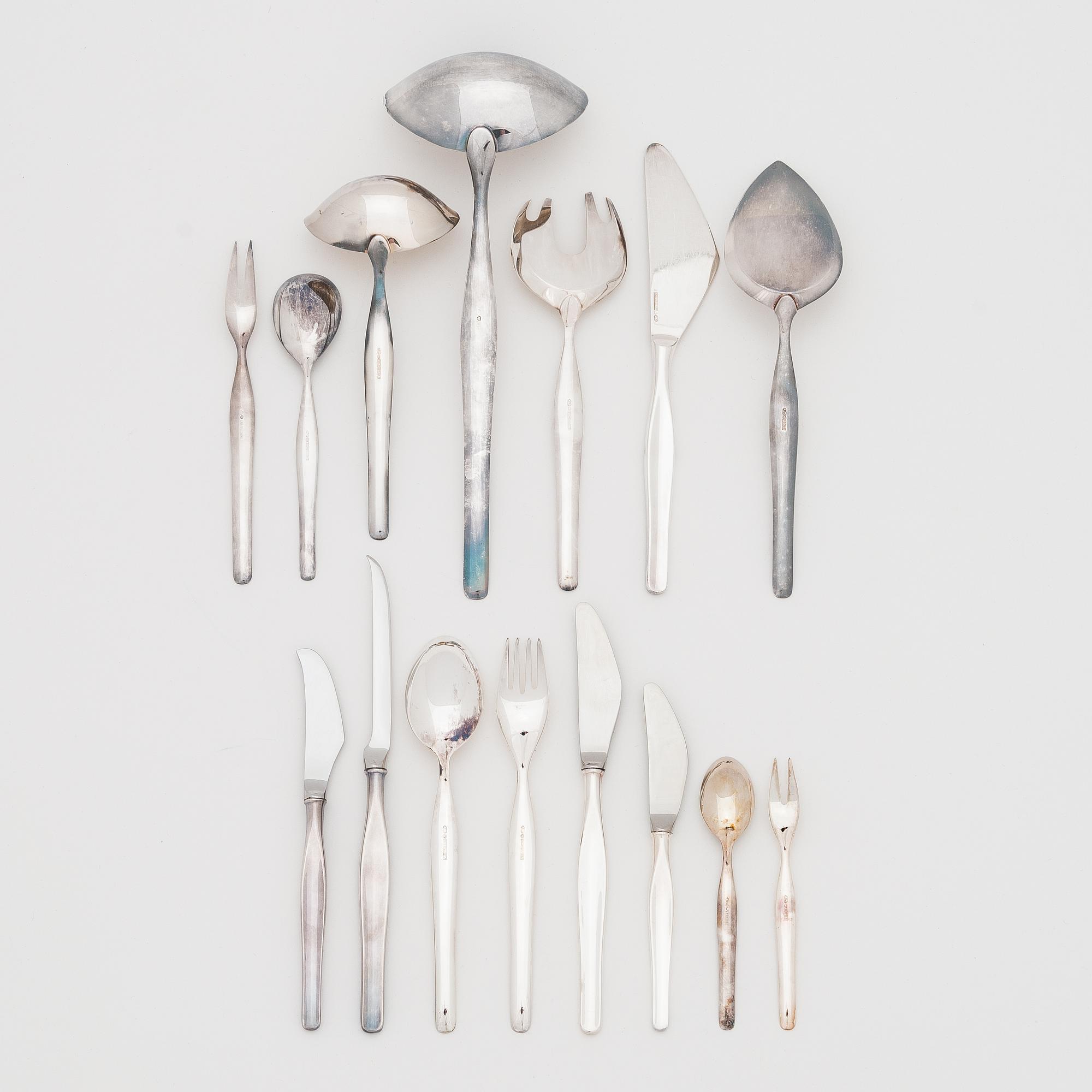 Tapio Wirkkala, bestickuppsättning, 80 dlr, silver, "Tapio", Kultakeskus, Tavastehus 1961-90.