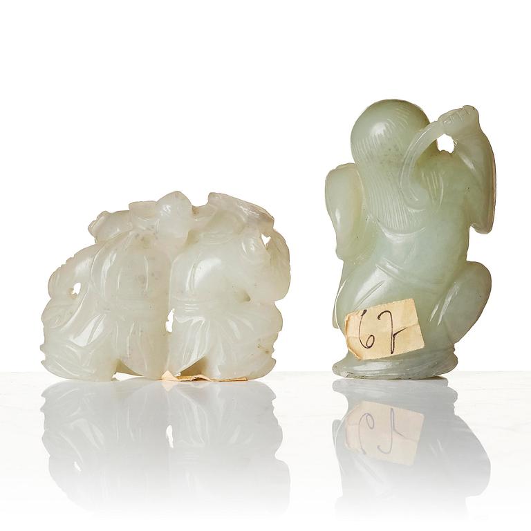 Two Chinese nephrite sculptures of boys, late Qing dynasty.