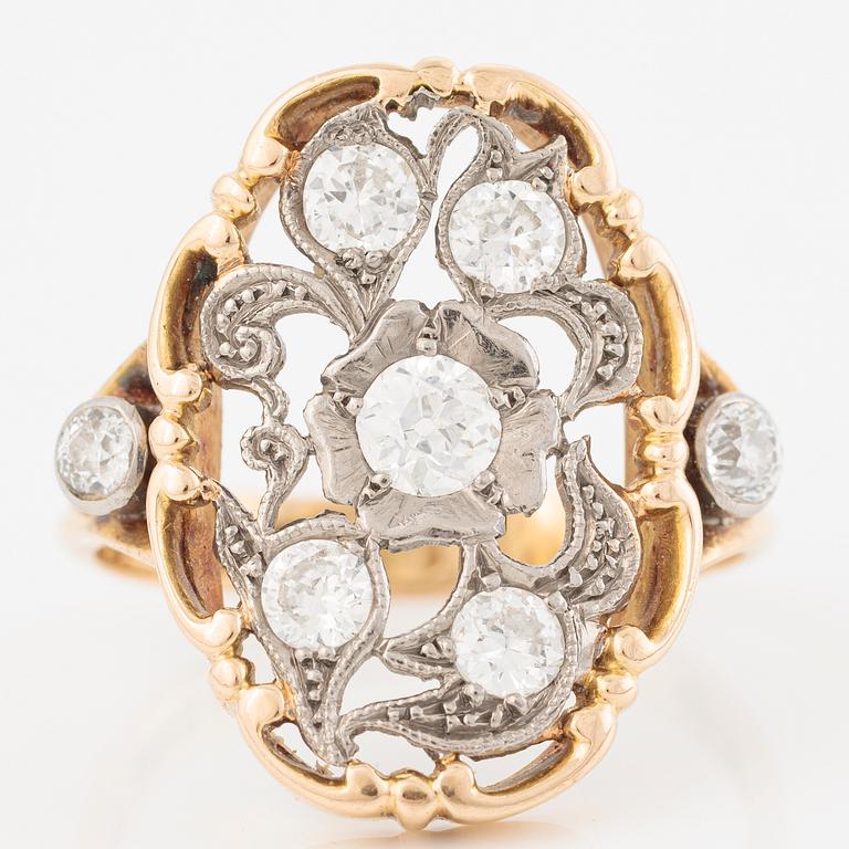 Ring, 18K gold set with round brilliant-cut and old-cut diamonds, STN, Norrköping 1954.