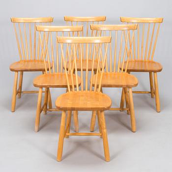 Carl Malmsten, a set of six "Lilla Åland" chairs, Stolab, dated 1990-1992.