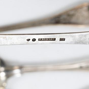 Bestickdelar, silver, 9 st mestadels matskedar, bl a G Lindegren, Helsingborg, 1927.