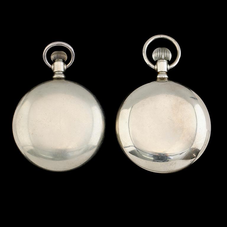 FICKUR, 2 st, nickel, bl a Elgin, omkring år 1900.