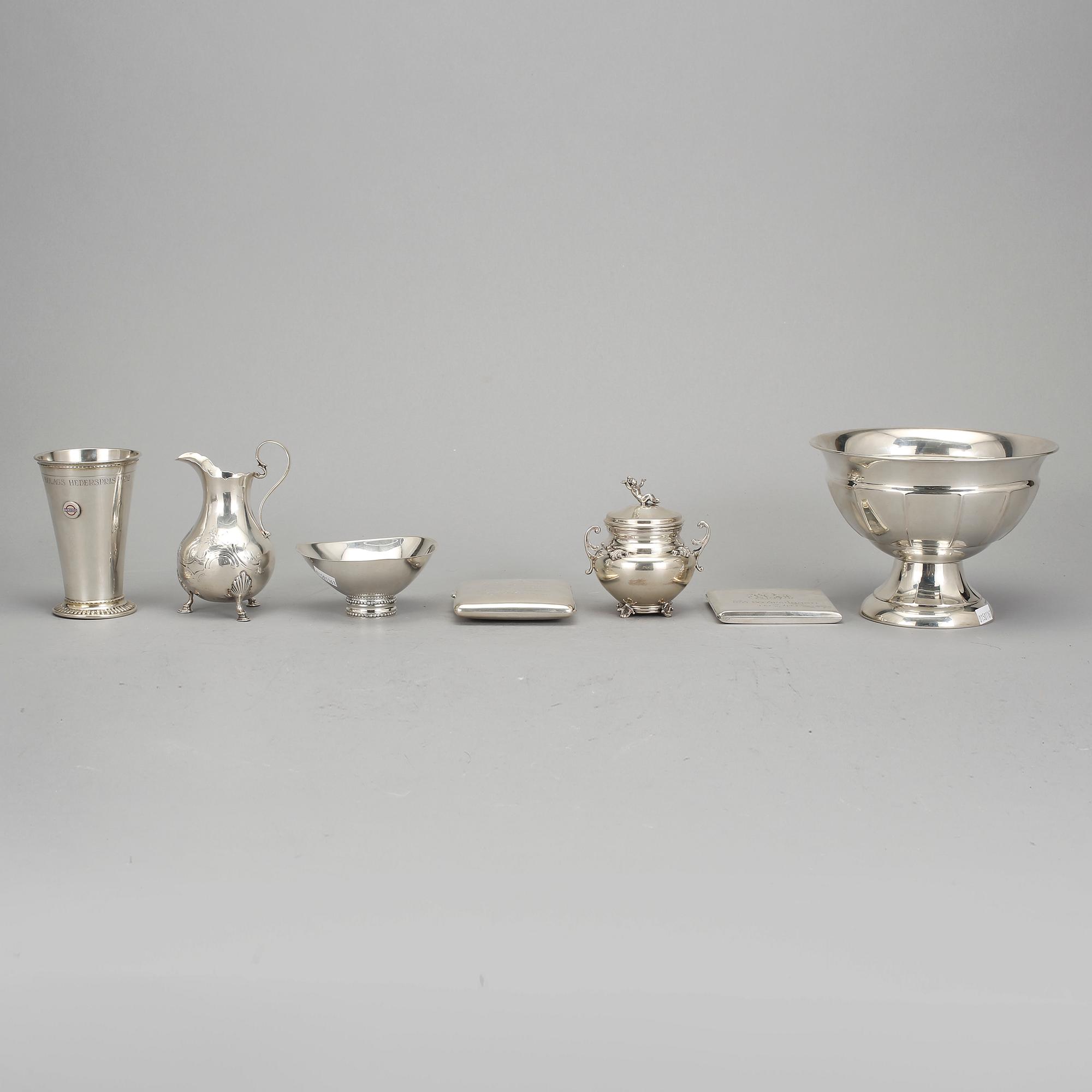 PARTI SILVER, 7 delar. Bl a GAB Stockholm 1966. Totalvikt ca 986 g.