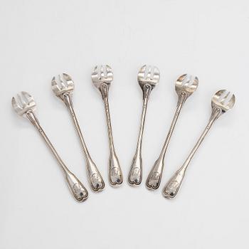 Six silver oyster forks, maker's mark of court supplier Delheid Frères, Belgium around 1900.