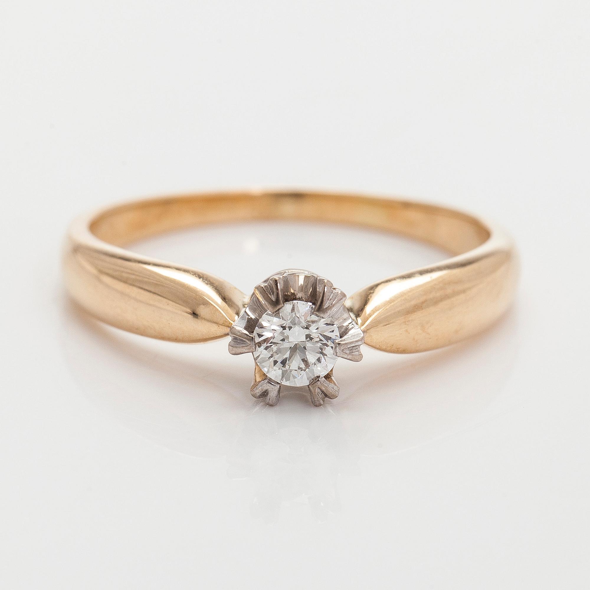Ring, briljantslipad diamant, 14K guld, Kultakeskus 2006.