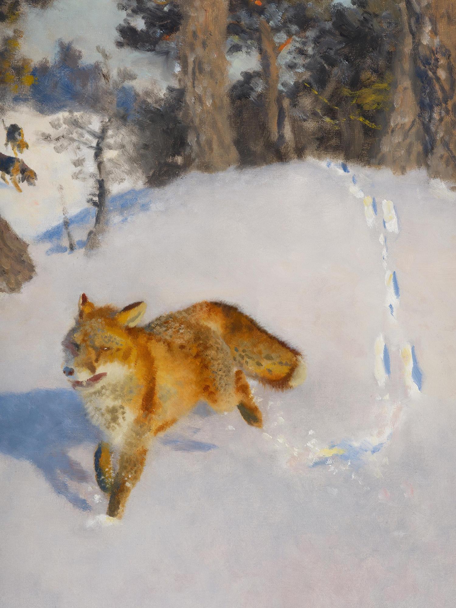 Bruno Liljefors, Winter fox with following hound.