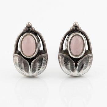 Georg Jensen, a pair of earrings, sterling silver with rose quartz, "Heritage" from 2003.