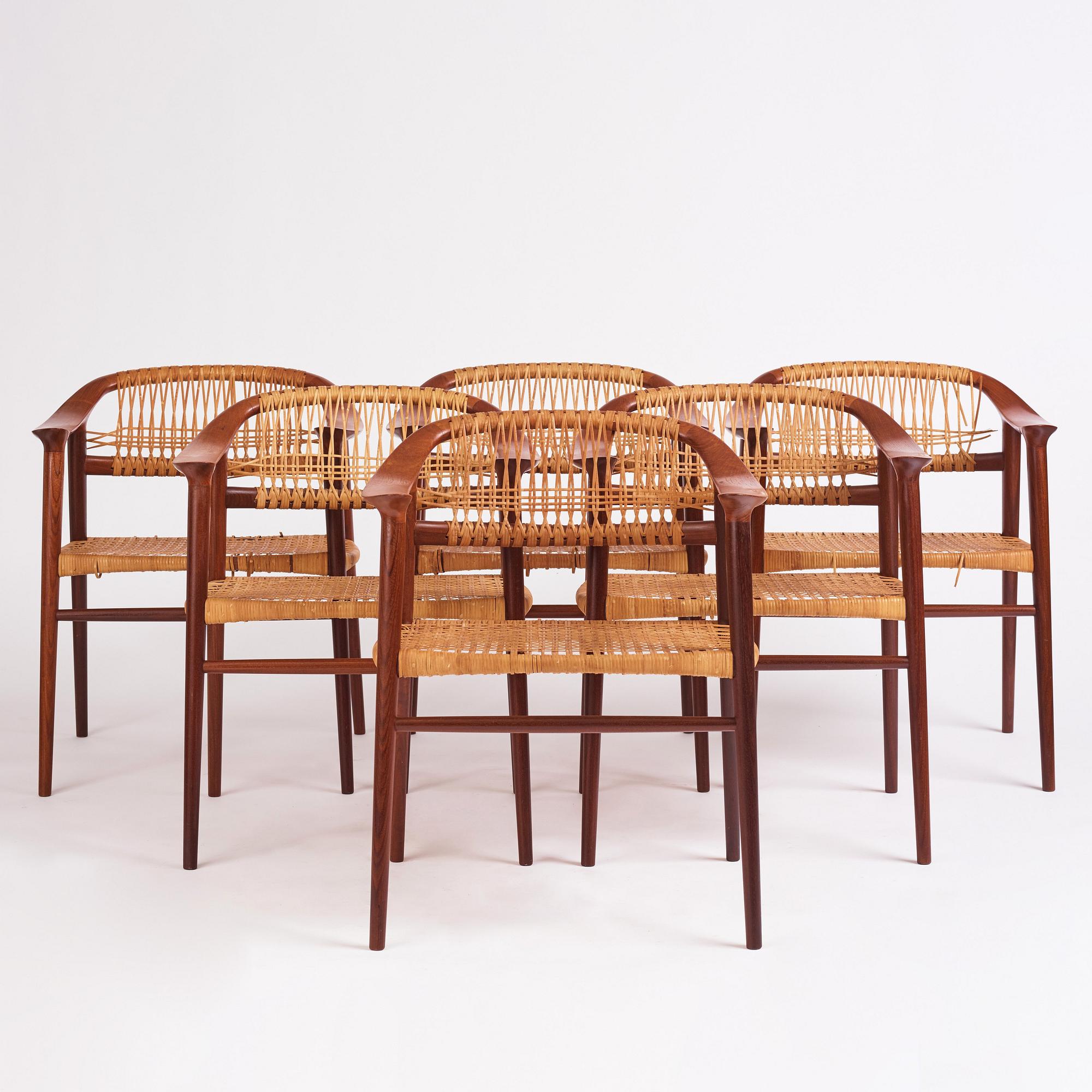 Adolf Relling & Sigurd Resell, karmstolar 6 st., "55 Bambi", Gustav Bahus eft. för Rastad & Relling, Norge 1950-60-tal.