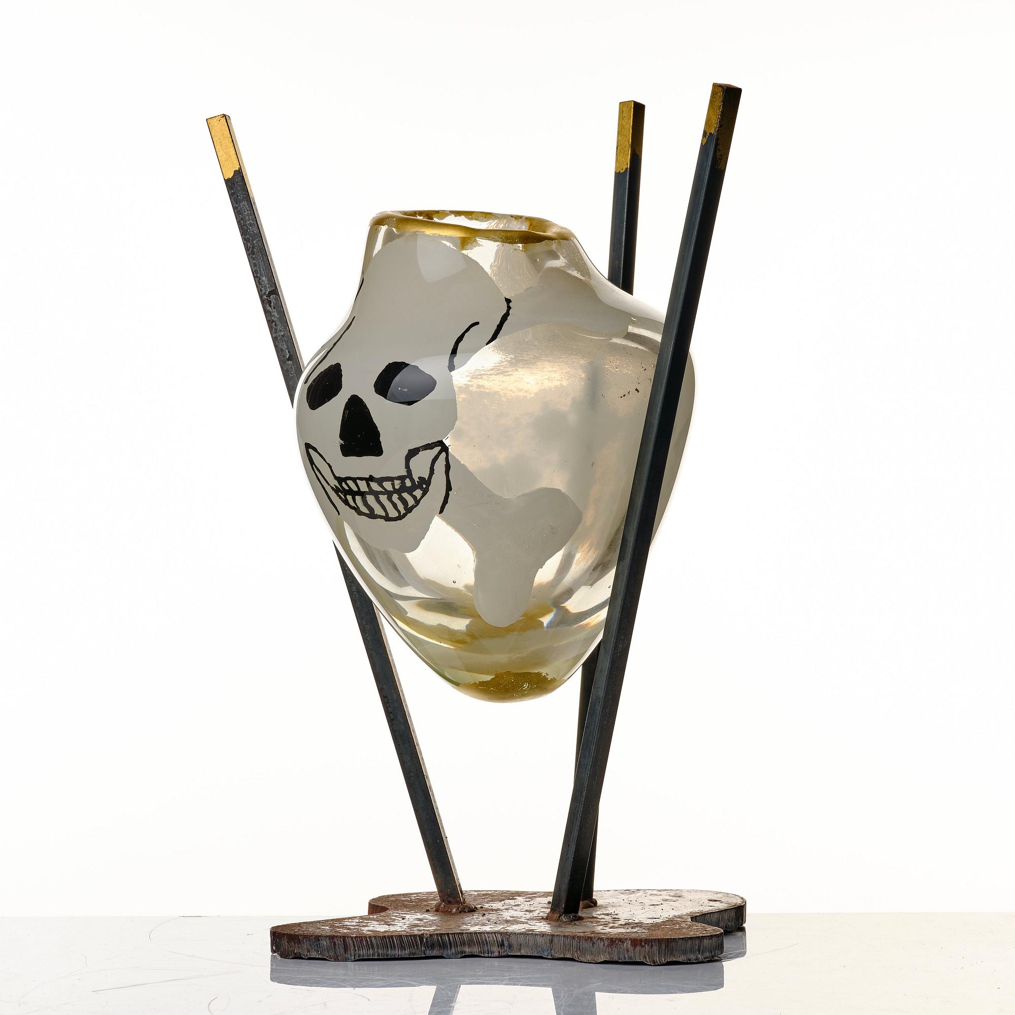 Reino Björk, a "painted graal" glass sculpture/vase from the "New Eden series", New York Experimental Glass Workshop, USA 1990's.