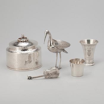 PARTI SILVER, 5 delar, bl a sterlingsilver, Tyskland. 1800 samt 1900-tal. Vikt ca 390 gram.