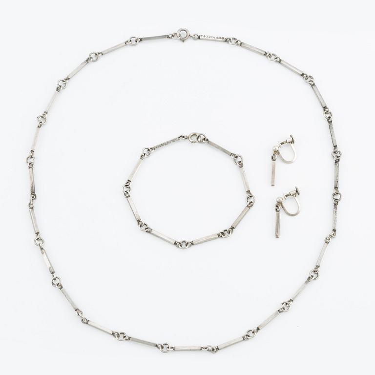Set with necklace, bracelet, and earrings, silver.