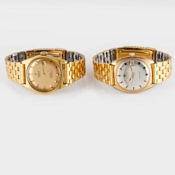 ARMBANDSUR, 2 st, Tissot samt Certina, förgyllt stål.