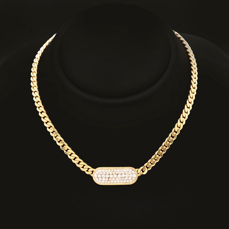 Necklace 18K gold with brilliant and singel-cut Diamonds approx 1 ct, total weight 56,7 g.