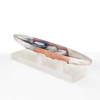 Bertil Vallien, a sand cast glass sculpture of a boat, Kosta Boda, Sweden.