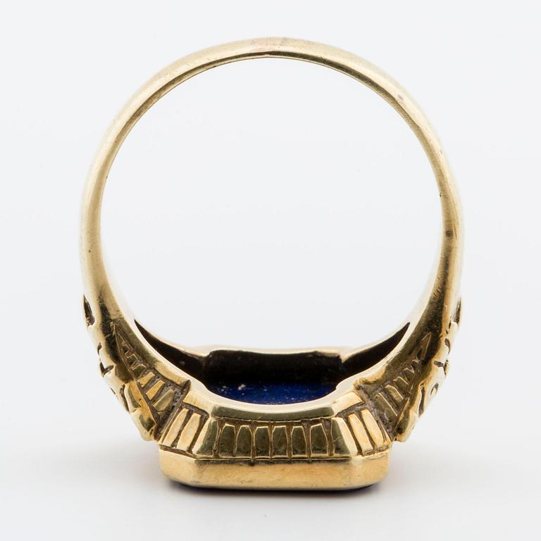 RING, 14K gold lapis lazuli.