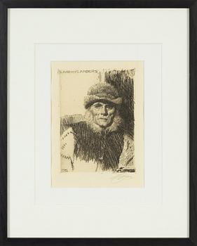 Anders Zorn, etsning, 1919, signerad med blyerts.