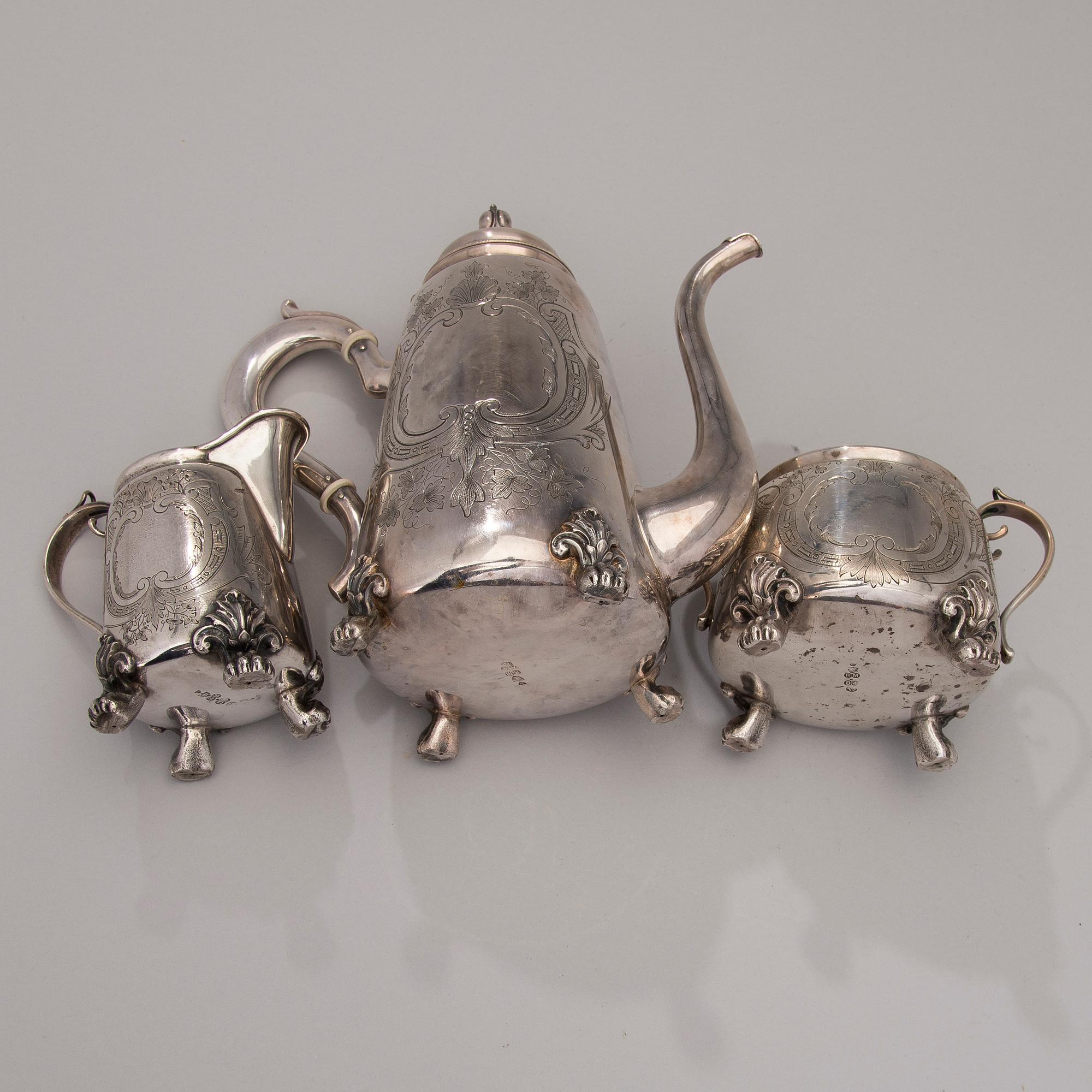 A 3-piece silver coffee set, mark of Otto Roland Mellin, Helsinki 1882-85.