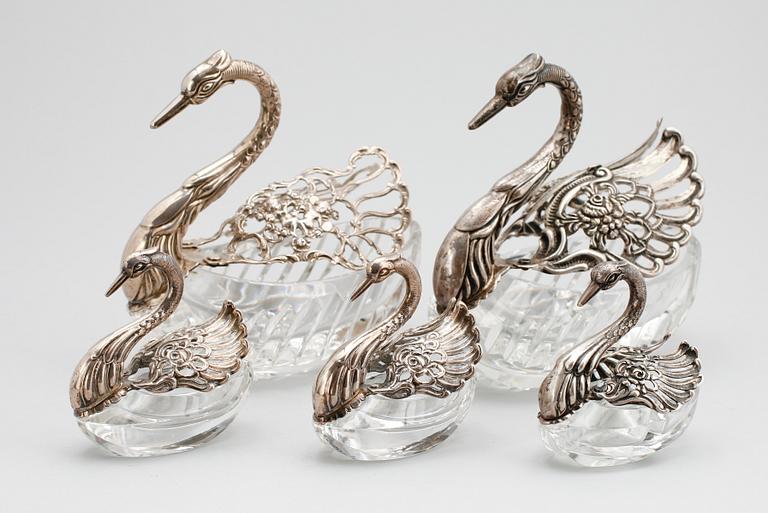 SALTKAR, 5 st snarlika, silver och glas.