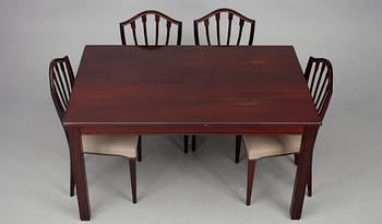 BORD, märkt Paul Boman samt STOLAR, 4 st, Hepplewhite stil, 1900-talets slut.