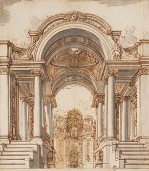 809. Fernandino Galli Bibiena Attributed to, Capriccio with fountains.