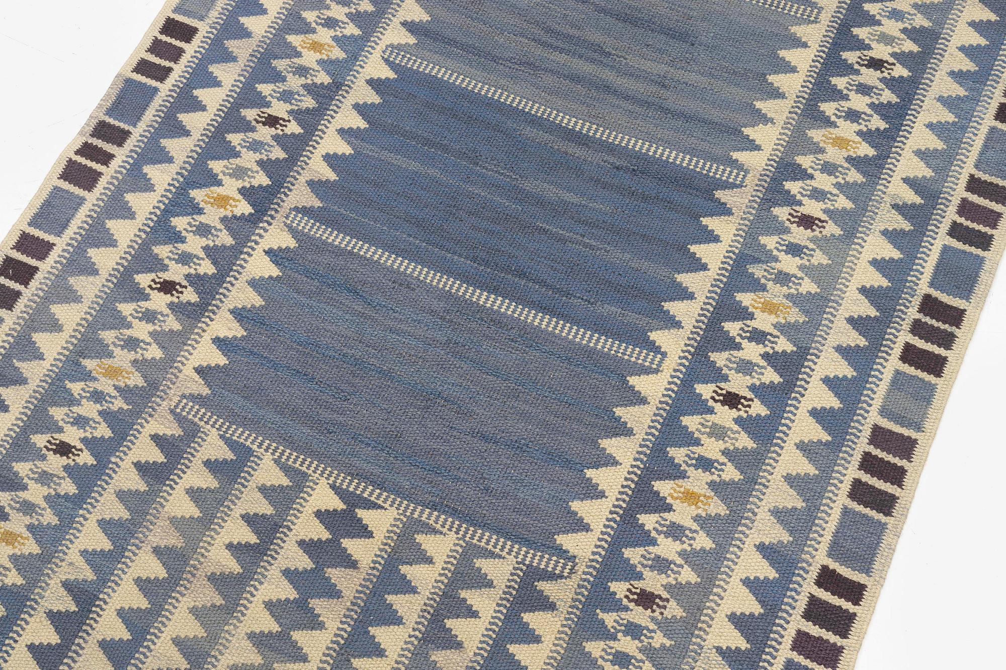 Barbro Nilsson, a runner, 'Salerno blå', flat weave, c. 419 x 122 cm, signed AB MMF.