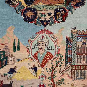 Rug, an oriental figural rug, c. 245 x 160 cm.