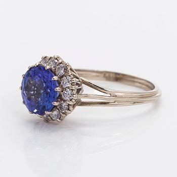 Ring, faceted tanzanite, brilliant cut diamonds, 14K white gold, 1973.