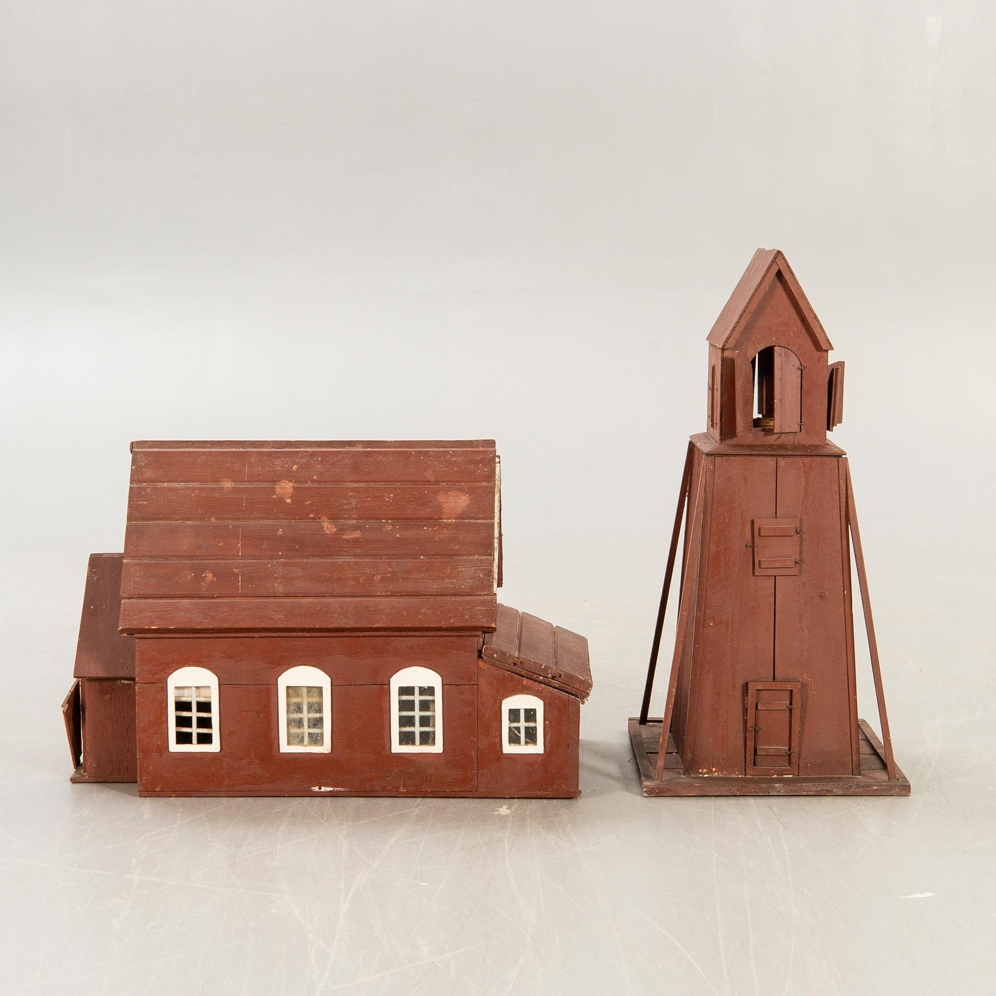 Miniature church and tower first half of the 19th century.