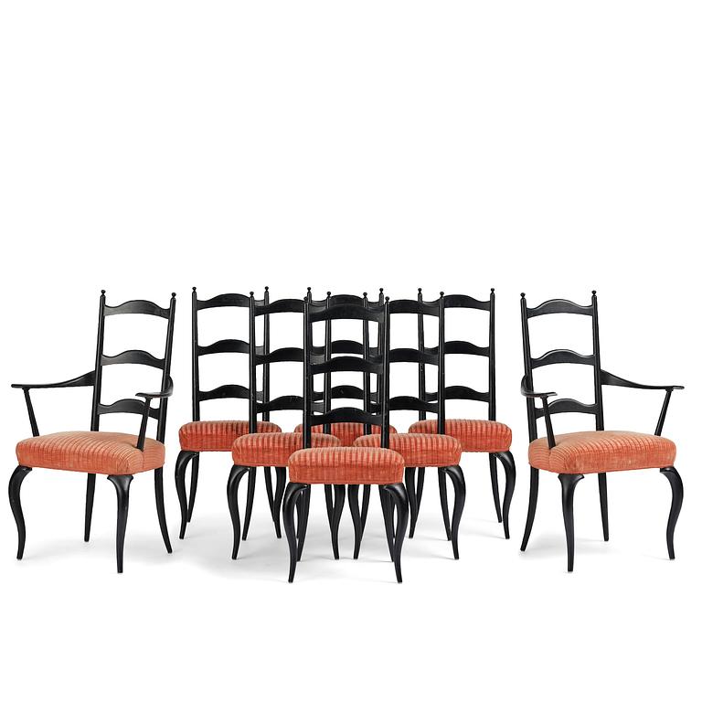 Uno Åhrén, a set of eight Swedish Grace dining chairs, 1920s.