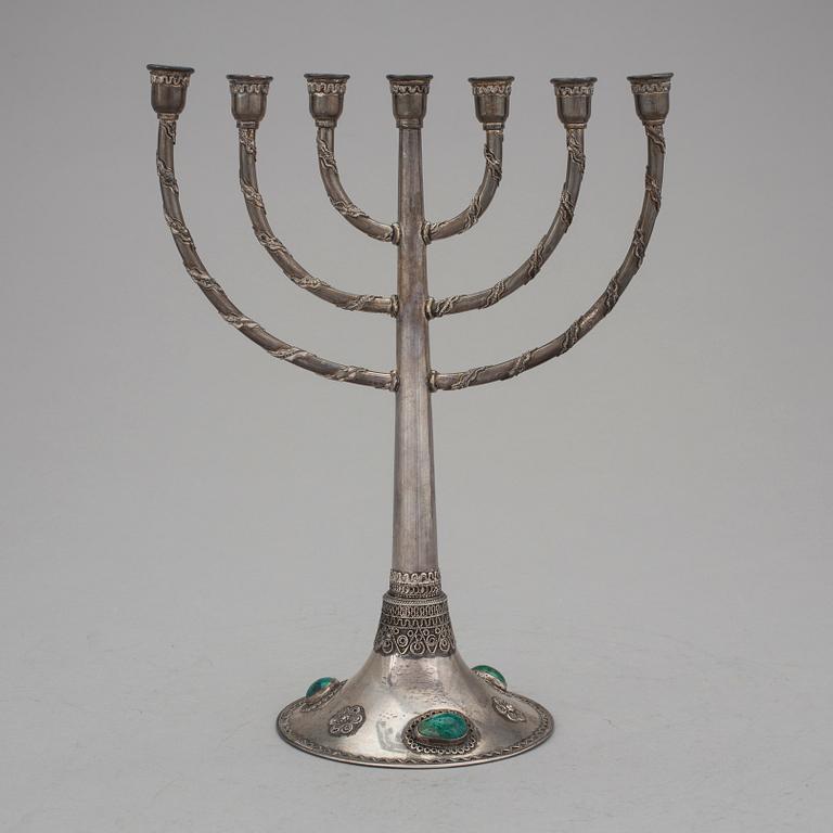 KANDELABER/MENORAH, sterlingsilver, Israel, 1900-talets mitt. Vikt ca 200 gram.