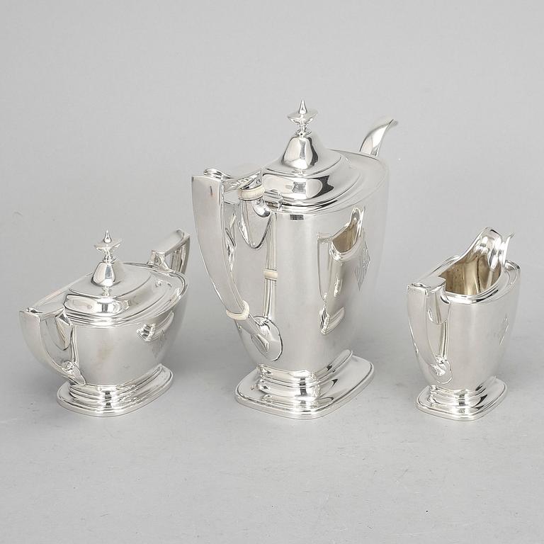 KAFFESERVIS, 3 delar, sterlingsilver, Gorham, Providence, Rhode Island, USA, 1927. Vikt ca 1350g.