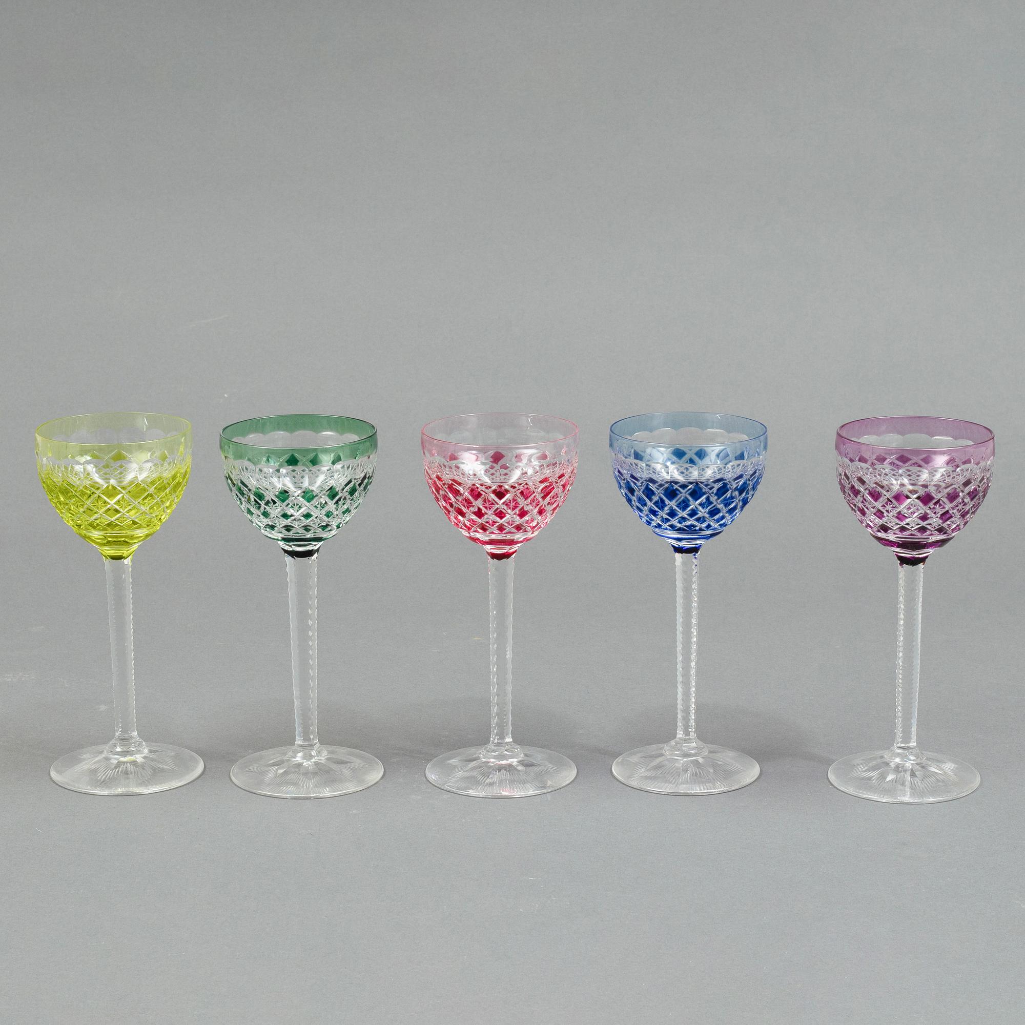 Eleven wine glasses, Bohemian style, 20th Century.
