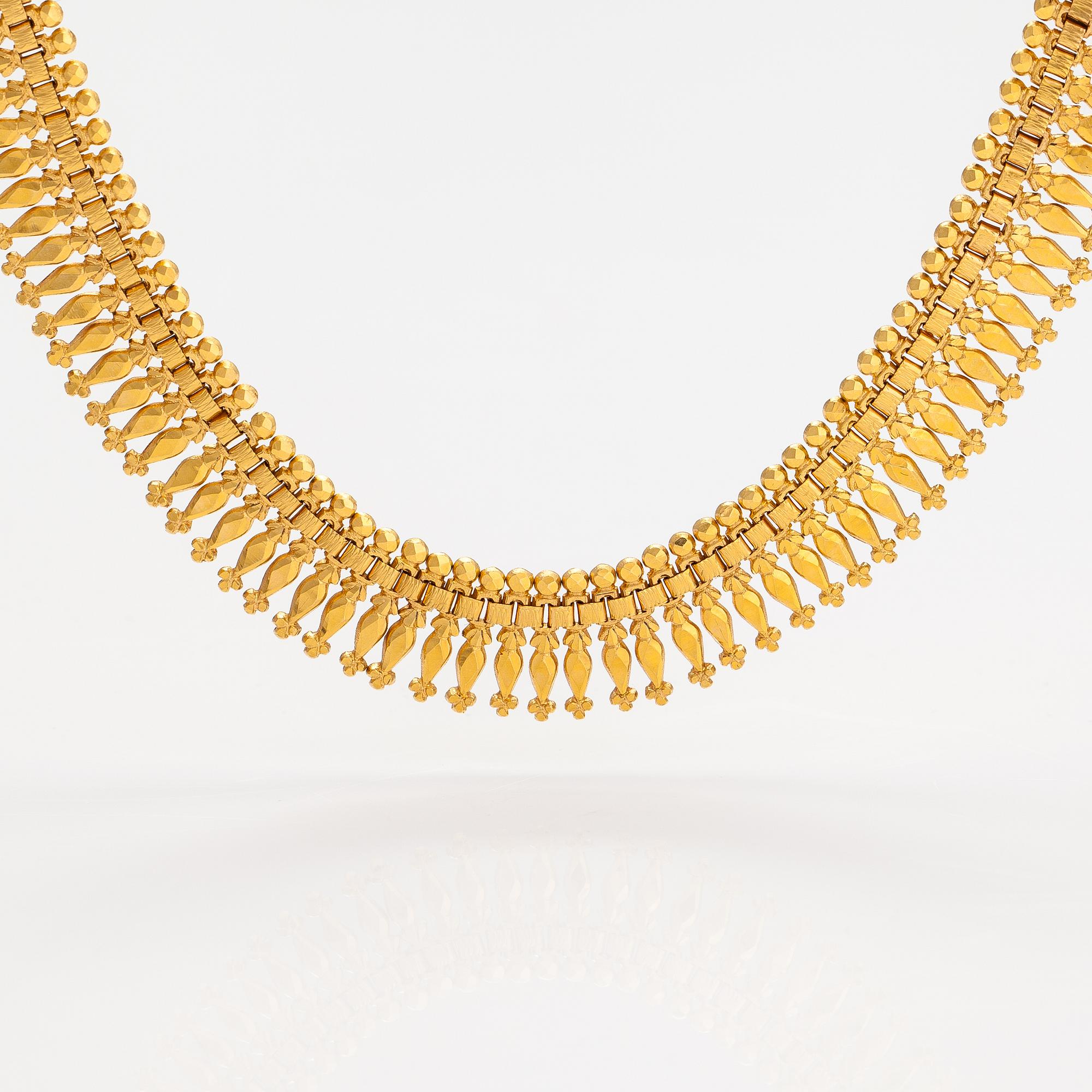 Halsband, armband och örhängen, 14-21K guld.