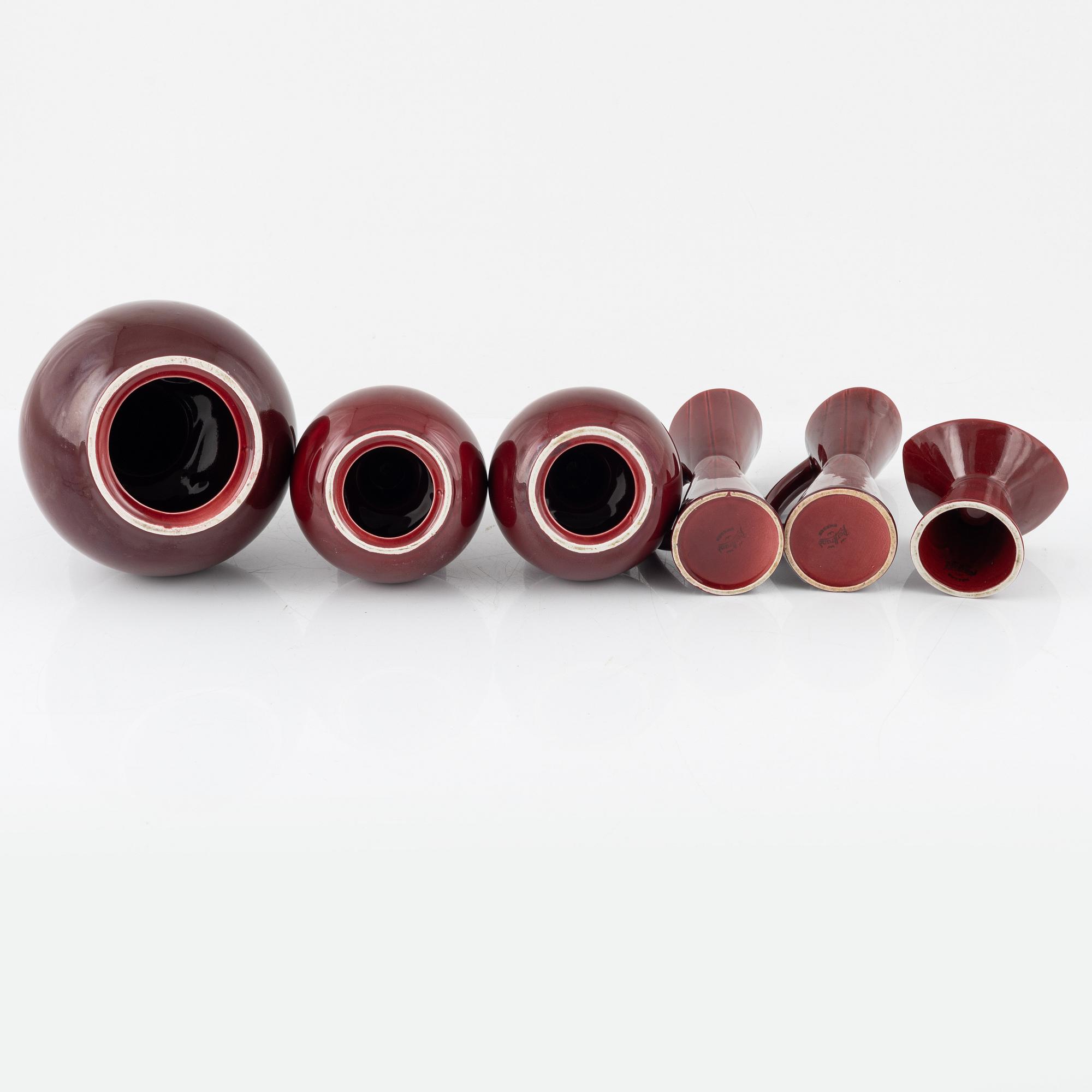 Carl-Harry Stålhane, two 'california' vases and a candle holder, and three candle holders, unknown designer, Rörstrand.