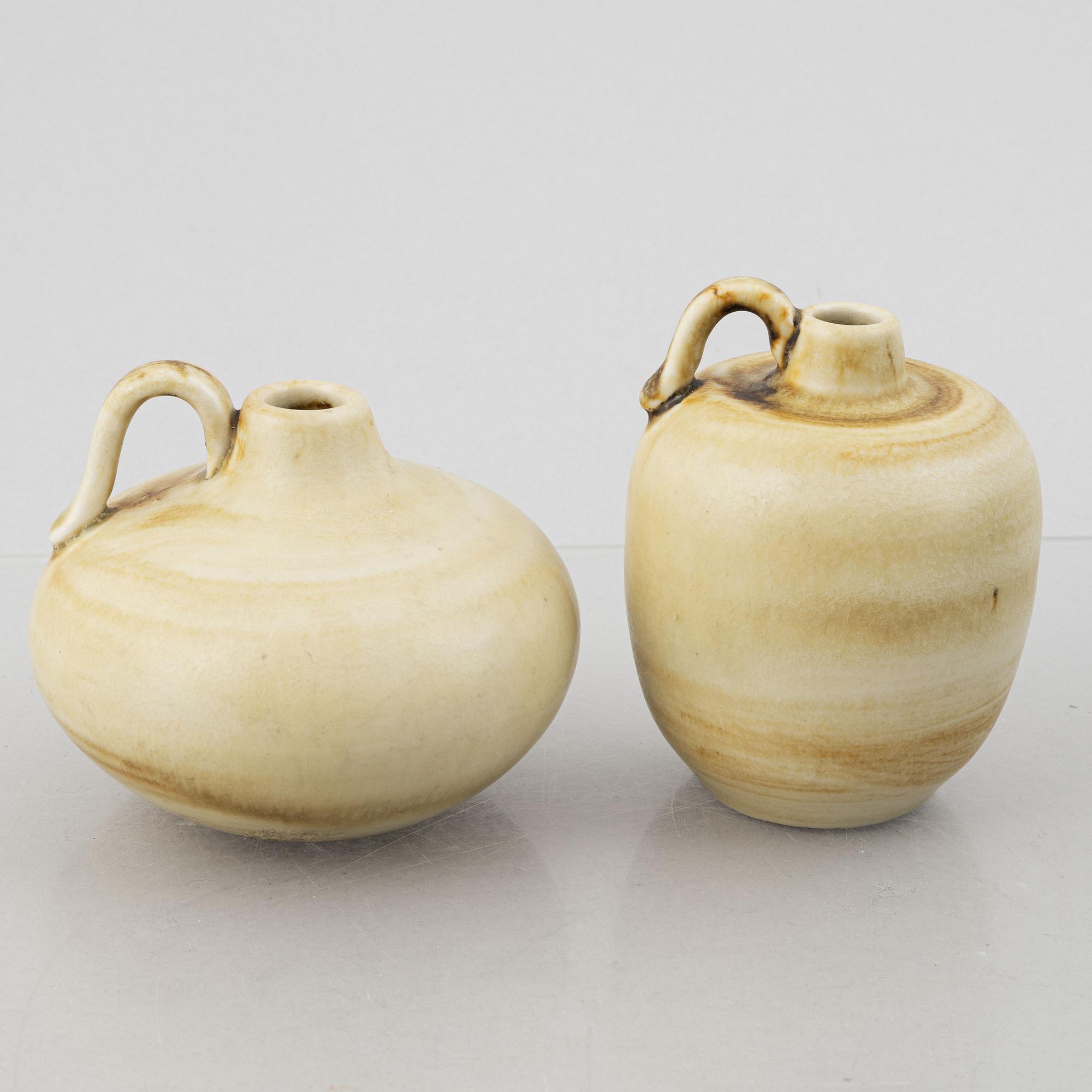 Gertrud Lönegren, a set of three stoneware vases and a dish, Rörstrand.