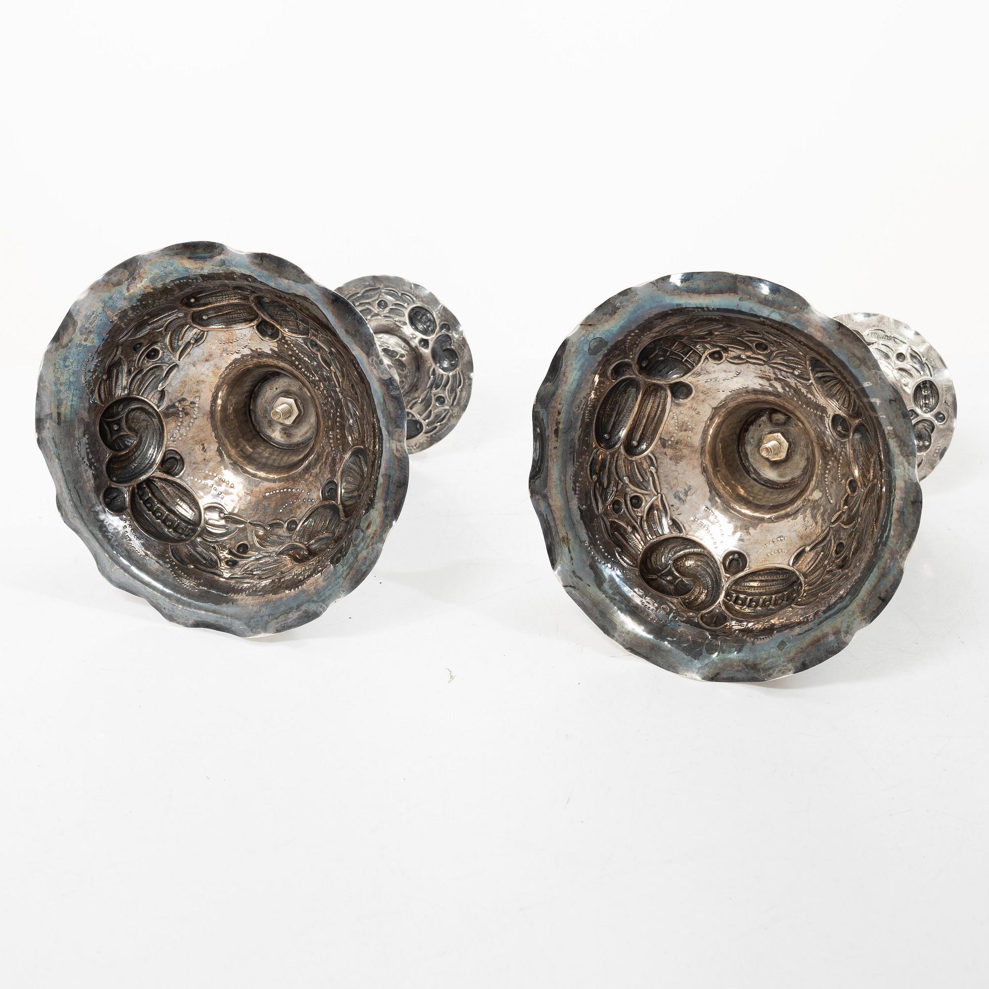Candelsticks, a pair, silver, Baroque style, Jewellers Ab Joh Petterssons Eftr, Stockholm 1948.