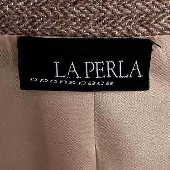 LA PERLA, a beige wool blend jacket.