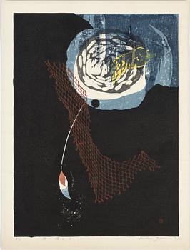 Reika Iwami, two woodblock prints in colours, 1961, signed.