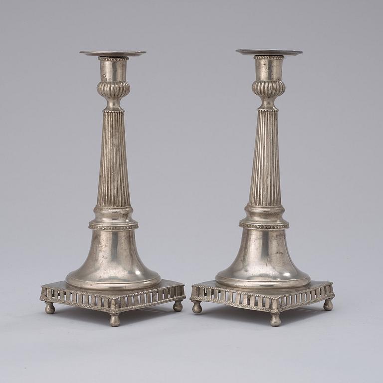 A pair of Gustavian pewter candlesticks by P. Gillman, Stockholm 1789.