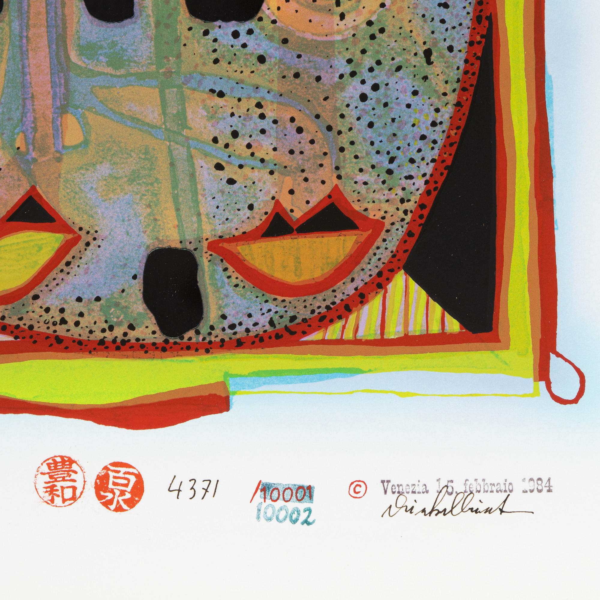 Friedensreich Hundertwasser, photo lithograph and silk screen with metal embossing, 1984. Signed and numbered 4371/10002.