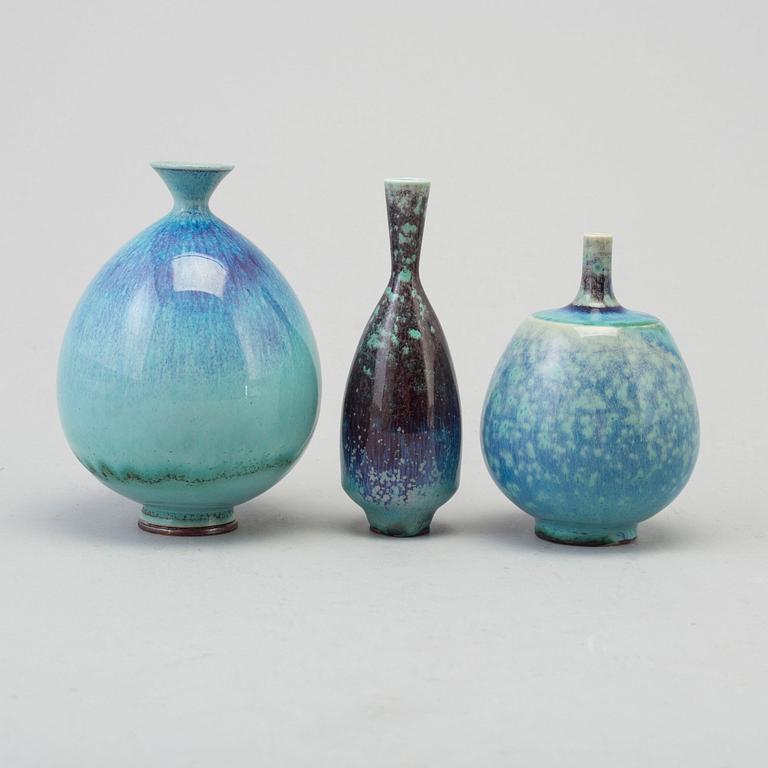 BERNDT FRIBERG, a set of three stoneware vases, Gustavsberg studio, Sweden 1965-74.
