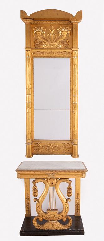 SPEGEL MED KONSOLBORD, empire, 1800-tal.