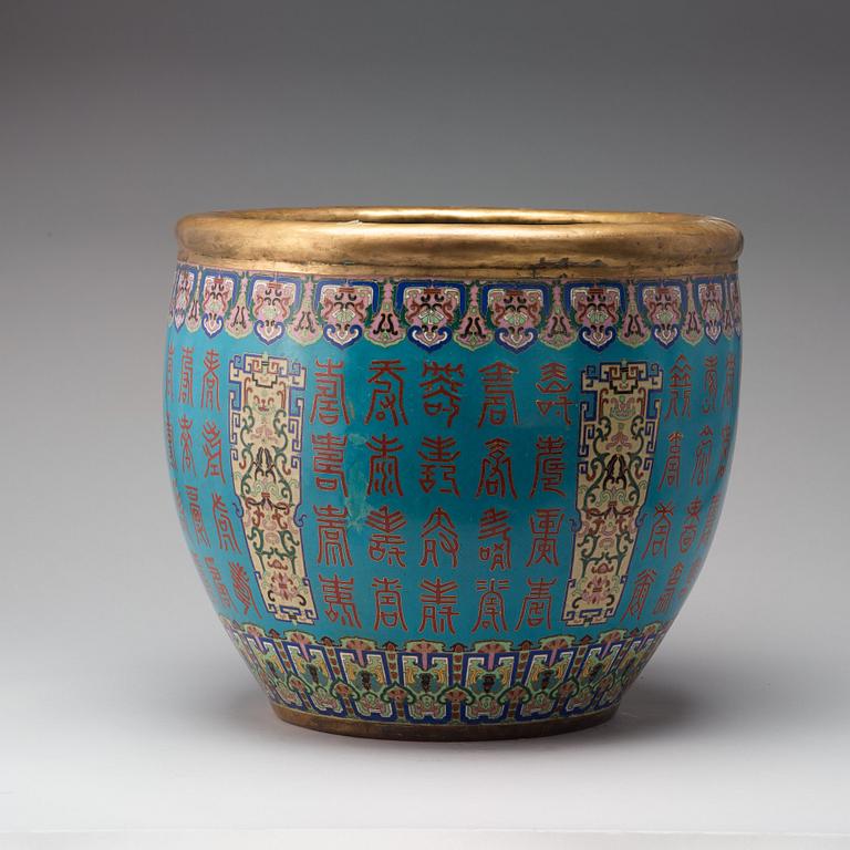 A pair of Chinese massive cloisonné flower pots, early 20th Century.