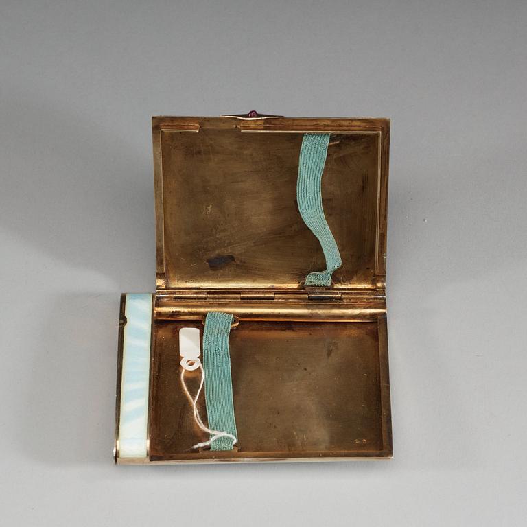 A Danish early 20th century gold and enamel cigarett-case, makers mark of Michelsen, Copenhagen.