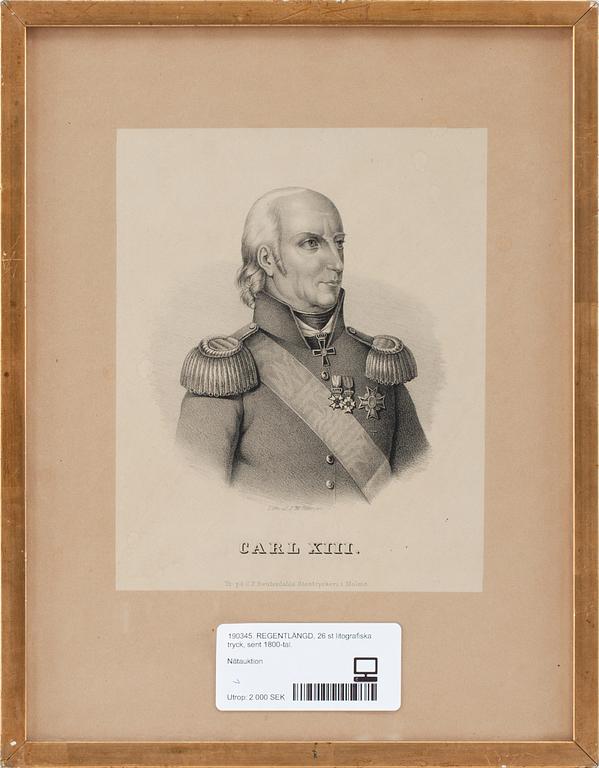 REGENTLÄNGD, 26 st litografiska tryck, sent 1800-tal.