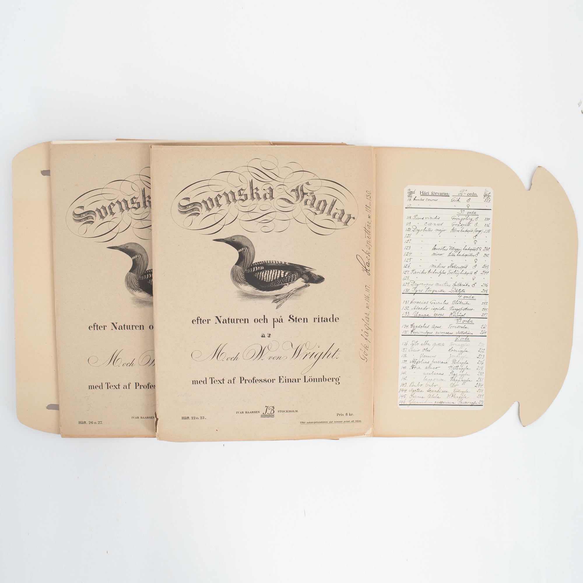 Bröderna von Wright, planschverk, "Svenska Fåglar", Ivar Baarsens förlag, Stockholm, 1920-tal.