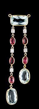 621. NECKLACE, set with aquamarines, pink tourmalines and brilliant cut diamonds.