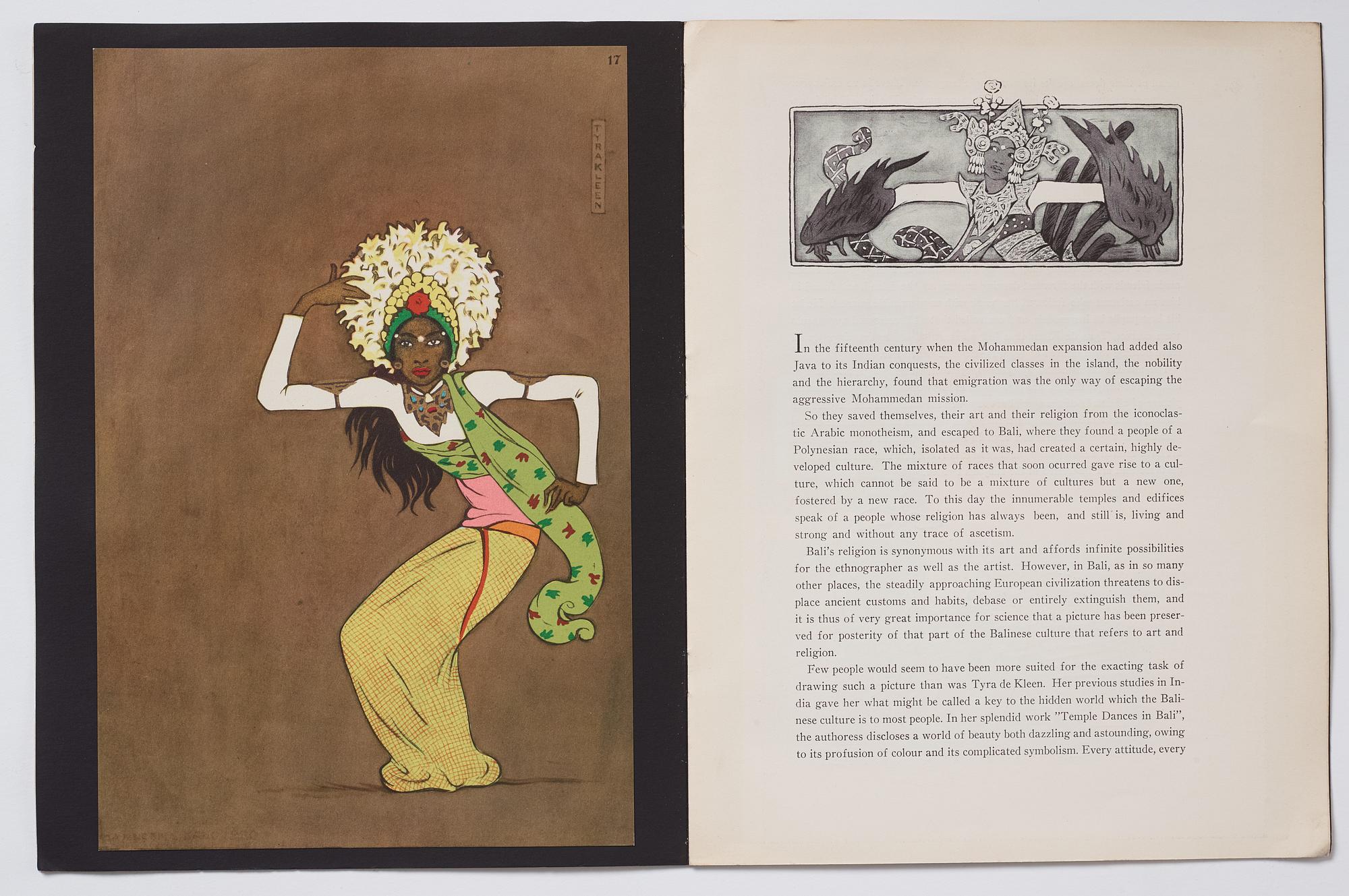 Tyra Kleen, fyra häften med åtta tryckta planscher (varav en dublett), "Temple Dances and Musical Instruments in Bali".